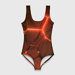 Женский купальник-боди Оранжевые неоновые плиты в разломе