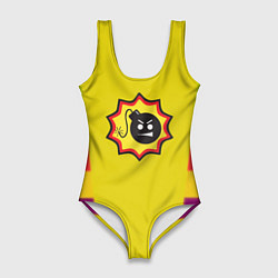 Купальник-боди 3D женский Serious Sam logo - yellow geometry, цвет: 3D-принт