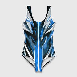 Женский купальник-боди Хаотичная сине-белая абстракция на чёрном фоне