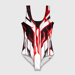 Женский купальник-боди Хаотичная красно-белая абстракция на чёрном фоне