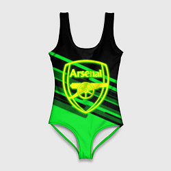 Купальник-боди 3D женский Arsenal geometry line green, цвет: 3D-принт