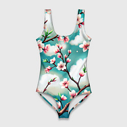 Женский купальник-боди Цветущие ветки японской сакуры