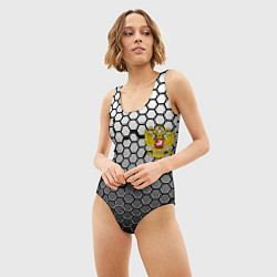 Купальник-боди 3D женский Стальная броня-соты с Гербом РФ, цвет: 3D-принт — фото 2