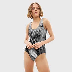 Купальник-боди 3D женский Серый абстрактный серо-черный шрих, цвет: 3D-принт — фото 2