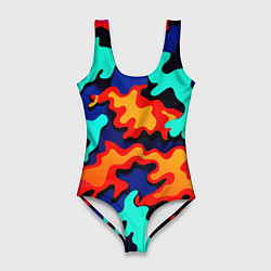 Женский купальник-боди Разноцветный кислотный камуфляж