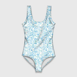 Женский купальник-боди Дудл - паттерн звери рисованные лайнарт