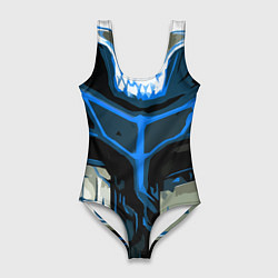 Женский купальник-боди Blue stripes on a black and white background