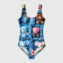 Женский купальник-боди Слоники на пэчворк