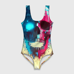 Купальник-боди 3D женский Cool vanguard neon cyber skull - ai art, цвет: 3D-принт