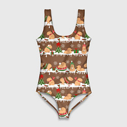 Женский купальник-боди Капибары на Новый год и Рождество зимой