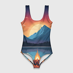 Женский купальник-боди В лесу с палаткой