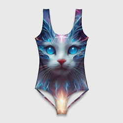 Женский купальник-боди Fantastic blue-eyed neon kitten