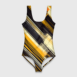 Женский купальник-боди Жёлтые диагональные полосы на чёрном фоне