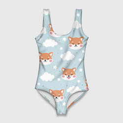 Женский купальник-боди Узор сибу ину и облака