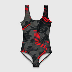 Женский купальник-боди Камуфляж черный в красную полоску