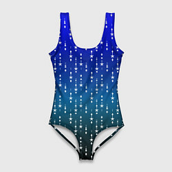 Купальник-боди 3D женский Градиент сине-зелёный со звёздочками, цвет: 3D-принт