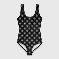 Купальник-боди 3D женский Чёрно-серый текстурированный клетчатый, цвет: 3D-принт