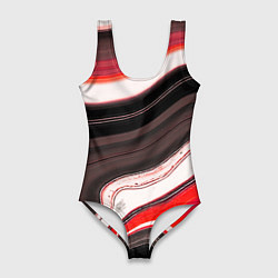 Женский купальник-боди Волнистые горизонтальные чёрно-красные полосы на б
