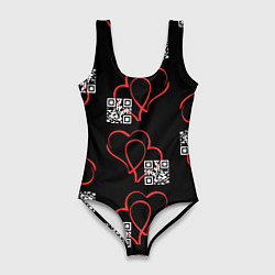 Женский купальник-боди Сердца и код любви на черном