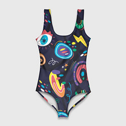 Женский купальник-боди Космическая абстракция с глазами