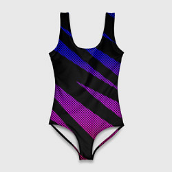 Женский купальник-боди Сине-розовый абстракция с полосами