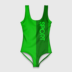 Купальник-боди 3D женский Sport зелёный с полосой, цвет: 3D-принт