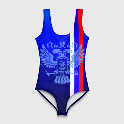 Купальник-боди 3D женский Герб России и флаг полосой, цвет: 3D-принт