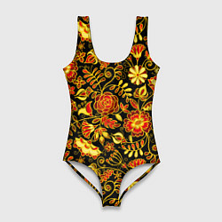 Женский купальник-боди Цветочный золотой узор