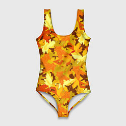 Купальник-боди 3D женский Золотая кленовая осень, цвет: 3D-принт