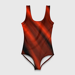 Женский купальник-боди Красно-оранжевый полосы текстурные с затемнением