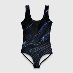 Женский купальник-боди Чёрно-синий абстракция линии
