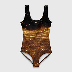 Купальник-боди 3D женский Золотистые крупицы на черном, цвет: 3D-принт