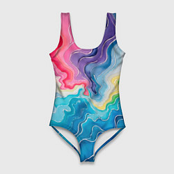 Женский купальник-боди Абстрактные волны в мраморном стиле
