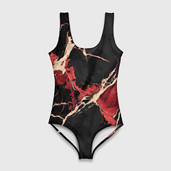 Женский купальник-боди Красно-черная потертая текстура