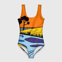 Купальник-боди 3D женский Пейзаж с фантастической природой, цвет: 3D-принт