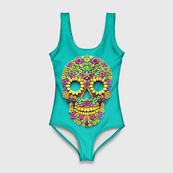 Купальник-боди 3D женский Цветочный череп, цвет: 3D-принт