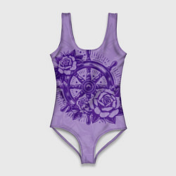 Купальник-боди 3D женский Штурвал в розах, цвет: 3D-принт