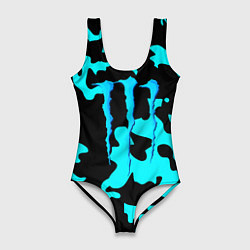 Купальник-боди 3D женский Monster energy камуфляж голубой, цвет: 3D-принт