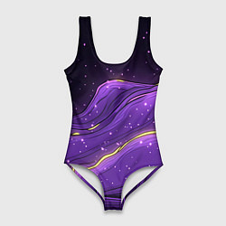 Женский купальник-боди Фиолетовая текстура с золотыми звездочками