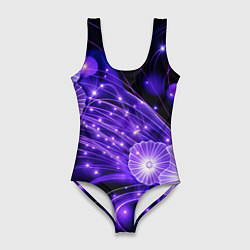 Женский купальник-боди Силуэты цветов на темном фоне - фиолетовое свечени