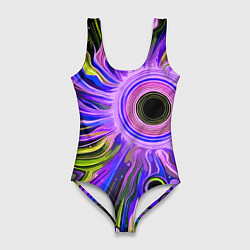 Женский купальник-боди Абстрактный неоновый космос - чёрная дыра