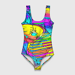 Женский купальник-боди Черепа неоновые краски