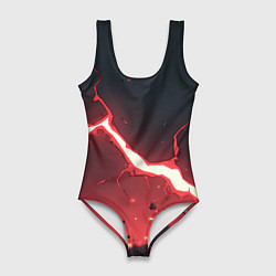 Женский купальник-боди Красная молния на черной текстуре