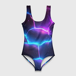 Женский купальник-боди Синие и фиолетовые молнии в разломе