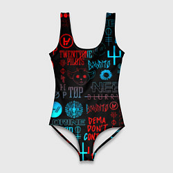 Купальник-боди 3D женский Twenty one pilots rock pattern, цвет: 3D-принт
