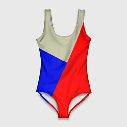 Женский купальник-боди Серо-сине-красный трёхцветный