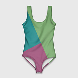 Женский купальник-боди Сине-зелёно-розовый тёмный трёхцветный