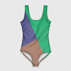 Женский купальник-боди Триада зелёный фиолетовый и коричневый геометричны