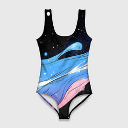 Купальник-боди 3D женский Синяя волна на черном - текстура, цвет: 3D-принт