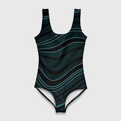 Женский купальник-боди Тёмный синий волнистые полосы